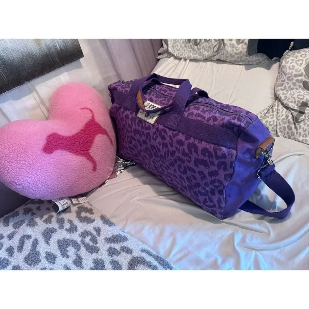 Victorias secret pINK purple leopard canvas vintage y2k duffle bag fashion
